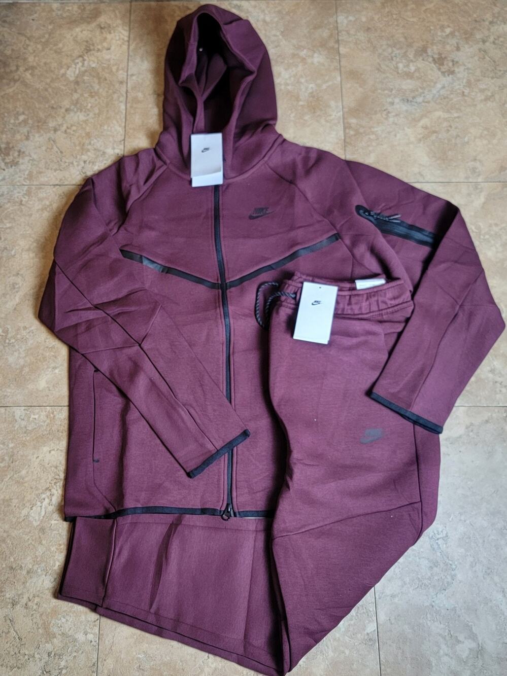 Men Sz 2X Hoodie Sweatpant Sweatsuit Dark Purple Slim Fit Streetwear Nike Outfit